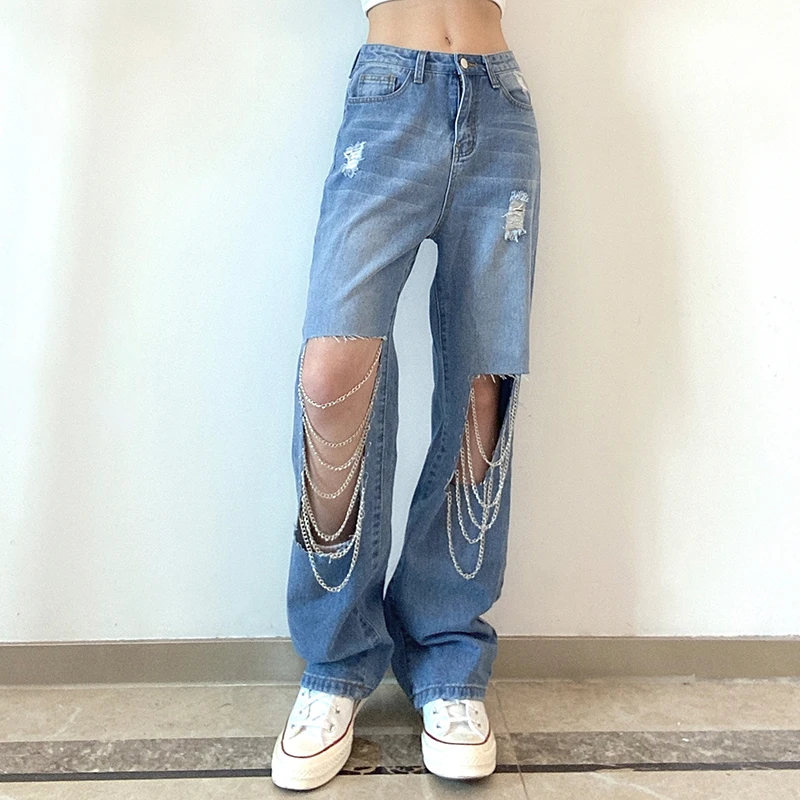 Blue Jeans Loose Pockets High Waist Hollow Out Chain Baggy Casual Harajuku Y2K Aesthetic 90S Style Denim Pants Woman
Blue Jeans Loose Pockets High Waist Hollow Out Chain Baggy Casual Harajuku Y2K Aesthetic 90S Style Denim Pants Woman