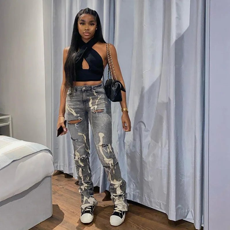 Women\u2019 s Ripped Jeans Adults Floral Print High Waist Trousers Hollow Out Pants for Spring Summer Gray High Quality S/M/L
Women\u2019 s Ripped Jeans Adults Floral Print High Waist Trousers Hollow Out Pants for Spring Summer Gray High Quality S/M/L