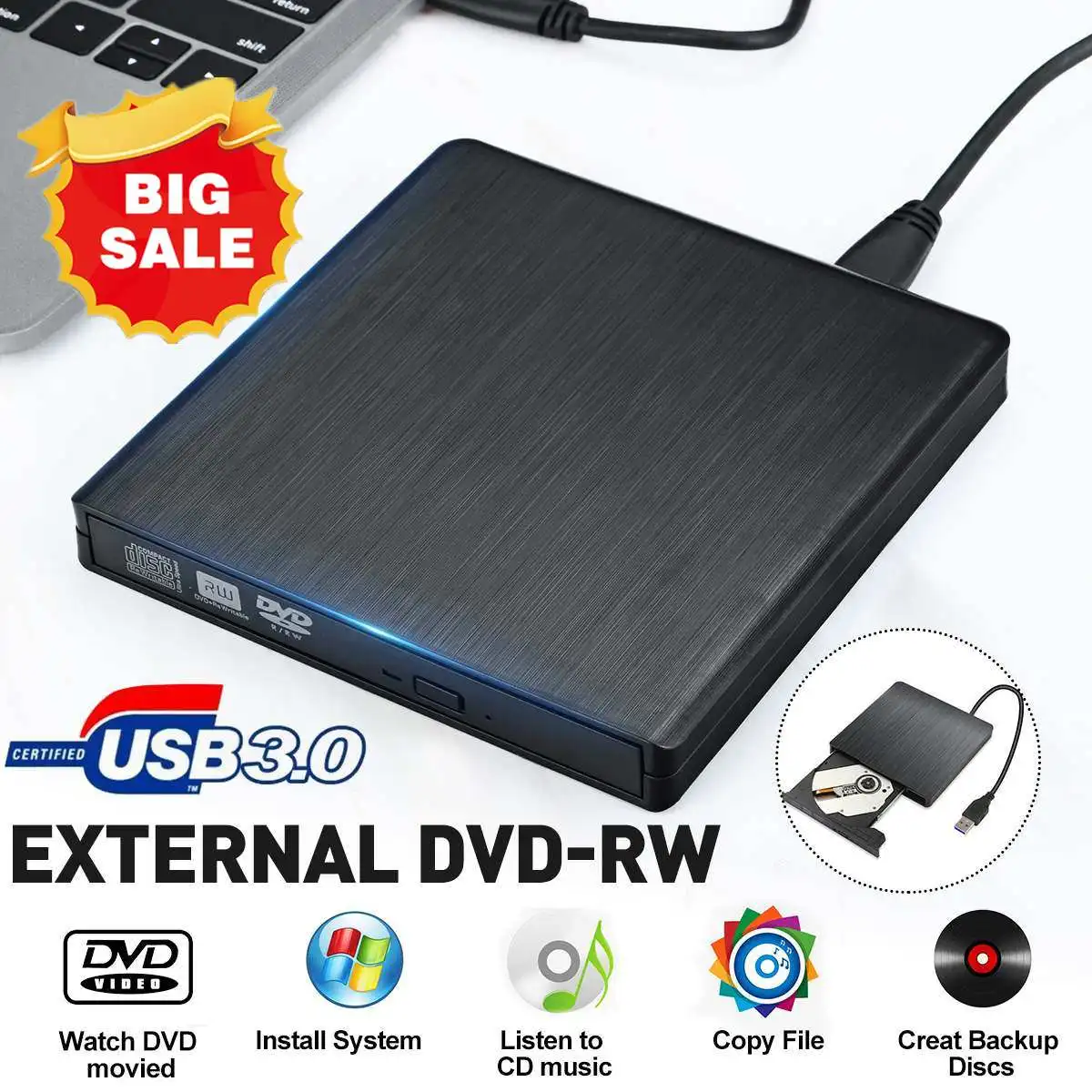 Высокоскоростной Внешний USB 3,0, плоский матовый внешний DVD RW, записывающее устройство, тонкий портативный оптический привод для ноутбуков, ПК, HP
Высокоскоростной Внешний USB 3,0, плоский матовый внешний DVD RW, записывающее устройство, тонкий портативный оптический привод для ноутбуков, ПК, HP
