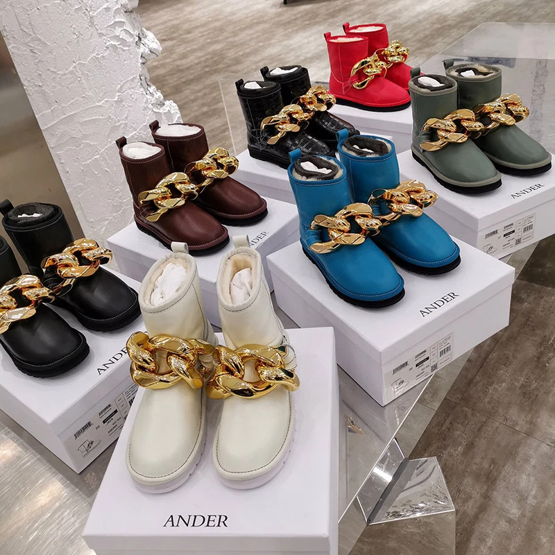 Slip-on Winter New Metal Chain Round Toe Flat Ankle Boots Sheepskin Wool All-in-one Warn Snow Boots Women All-match Bread Shoes
Slip-on Winter New Metal Chain Round Toe Flat Ankle Boots Sheepskin Wool All-in-one Warn Snow Boots Women All-match Bread Shoes