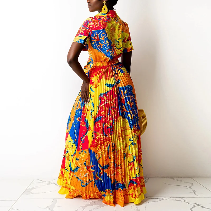 Two Piece Vintage printing Dress Suits Short Sleeve Tie Front V neck Crop Top & Pleated Maxi Skirt Set
Two Piece Vintage printing Dress Suits Short Sleeve Tie Front V neck Crop Top & Pleated Maxi Skirt Set