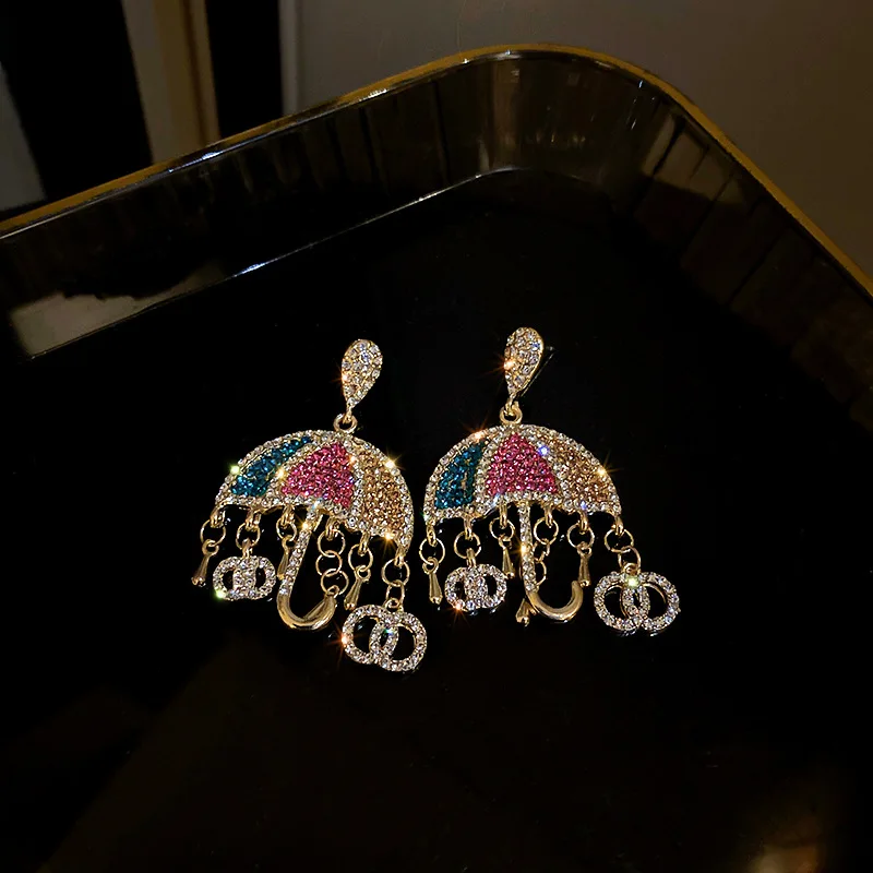 18K Gold Plated Luxury Full Zircon Rainbow Umbrella Dangle Earrings for Women Personality Exaggerated High-end Party Earrings 
18K Gold Plated Luxury Full Zircon Rainbow Umbrella Dangle Earrings for Women Personality Exaggerated High-end Party Earrings