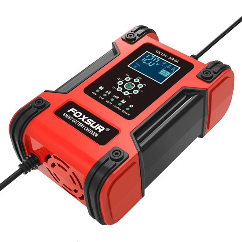 HFES FOXSUR 12V 24V 12A импульсное Ремонтное зарядное устройство Lifepo4 мотоциклетное и