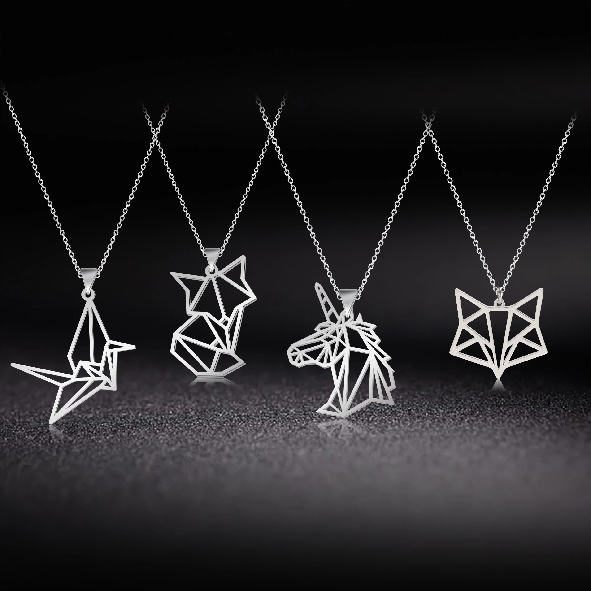 

Teamer Origami Unicorn Fox Crane Pendant Necklace Women Girls Stainless Steel Animal Choker Necklaces Jewelry Valentine Day Gift