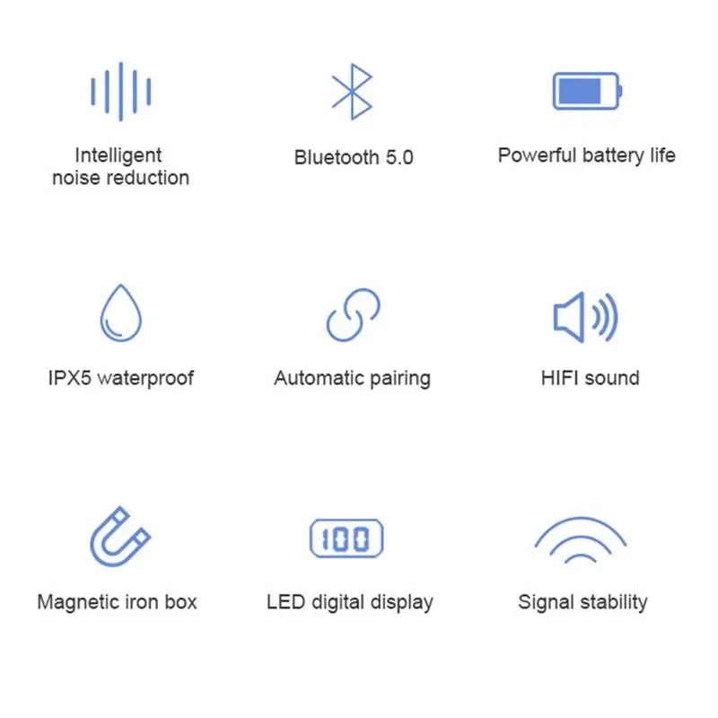 TWS Bluetooth 5.0 Wireless Headset Noise Reduction Sports Mini Waterproof Earplugs with LED Digital Display Battery Charging Box
TWS Bluetooth 5.0 Wireless Headset Noise Reduction Sports Mini Waterproof Earplugs with LED Digital Display Battery Charging Box