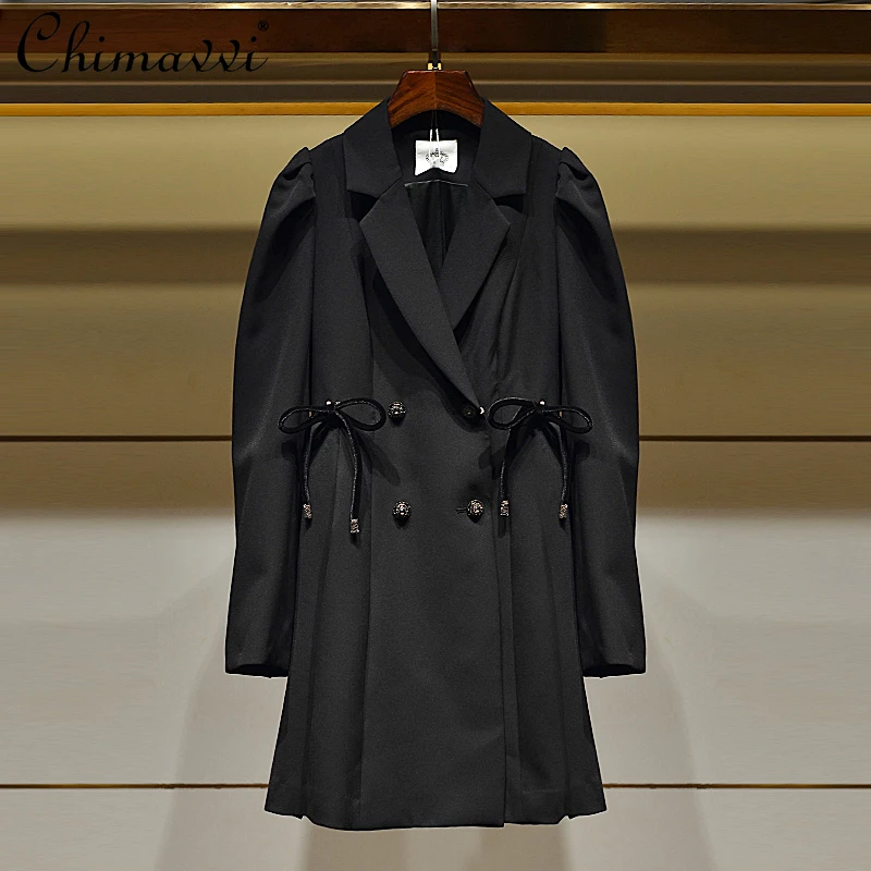Elegant Dresses for Women 2021 Autumn Double Breasted Bow Pleated Dress Female Black Waist Business Suit Short Dress 
Elegant Dresses for Women 2021 Autumn Double Breasted Bow Pleated Dress Female Black Waist Business Suit Short Dress