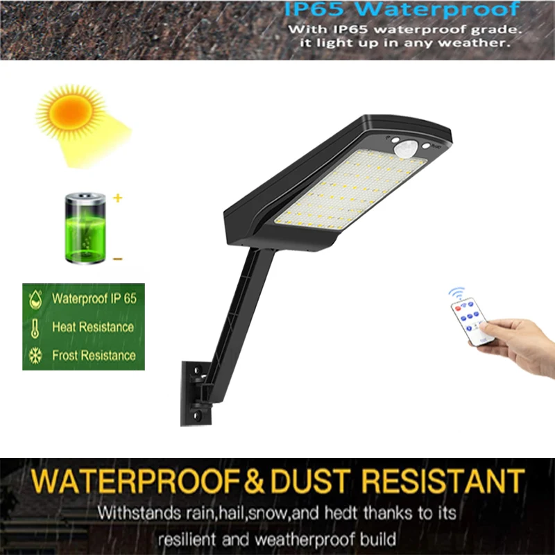 56 LED Solar-Lamp Garden-Wall-Light Outdoor Motion-Sensor Remote-Controller Waterproof PIR three Working Modes Rotable Lighting
56 LED Solar-Lamp Garden-Wall-Light Outdoor Motion-Sensor Remote-Controller Waterproof PIR three Working Modes Rotable Lighting