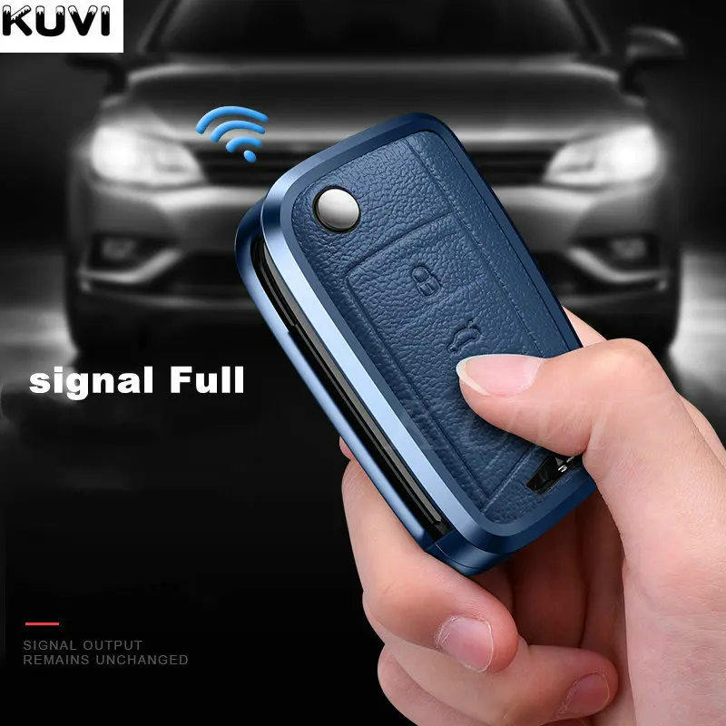 Чехол из сплава и кожи для автомобильного ключа VW Volkswagen Golf 7 GTI R MK7 Tiguan MK2 Skoda Octavia A7