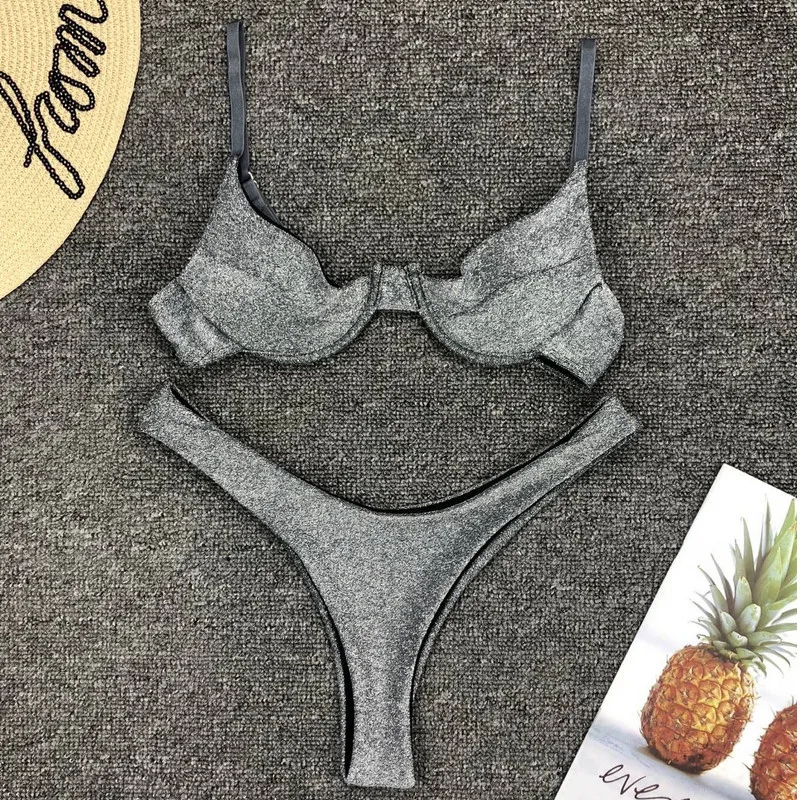 Women Summer Shining Silver Bikini Set Push-up Bra Bikini Briefs 2 Pieces Beachwear Swimwear Low Waist thong Strappy Bra
Women Summer Shining Silver Bikini Set Push-up Bra Bikini Briefs 2 Pieces Beachwear Swimwear Low Waist thong Strappy Bra