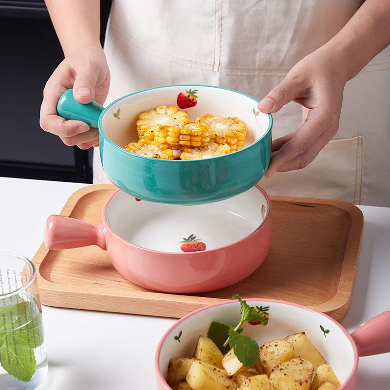 Ceramic Handle Bowl Cute Pineapple Baking Bowl Household Oat Fruit Salad Bowl Noodle Rice Bowl Decorative Desert Strawberry Bowl
Ceramic Handle Bowl Cute Pineapple Baking Bowl Household Oat Fruit Salad Bowl Noodle Rice Bowl Decorative Desert Strawberry Bowl