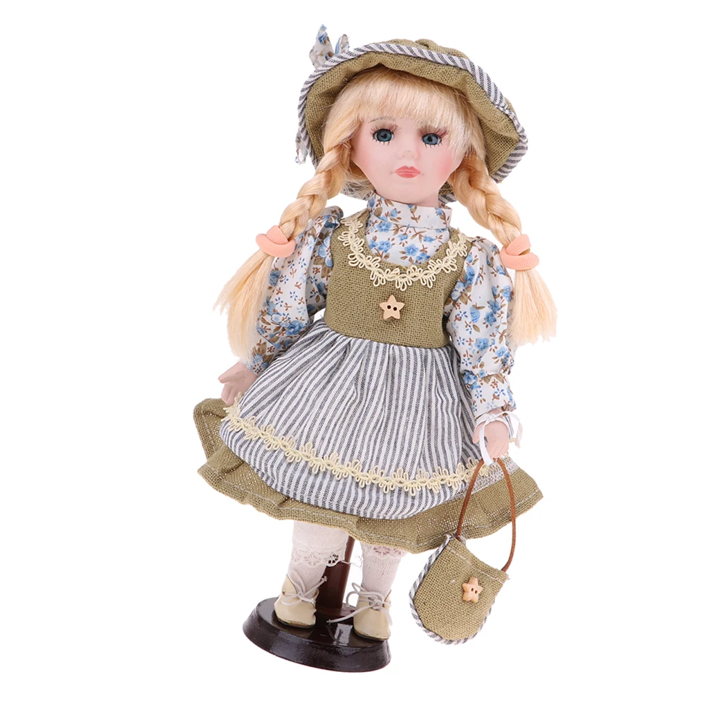 30cm Lovely Porcelain Girl Doll with Clothes Green & Stand Home Display Decor Gift
30cm Lovely Porcelain Girl Doll with Clothes Green & Stand Home Display Decor Gift