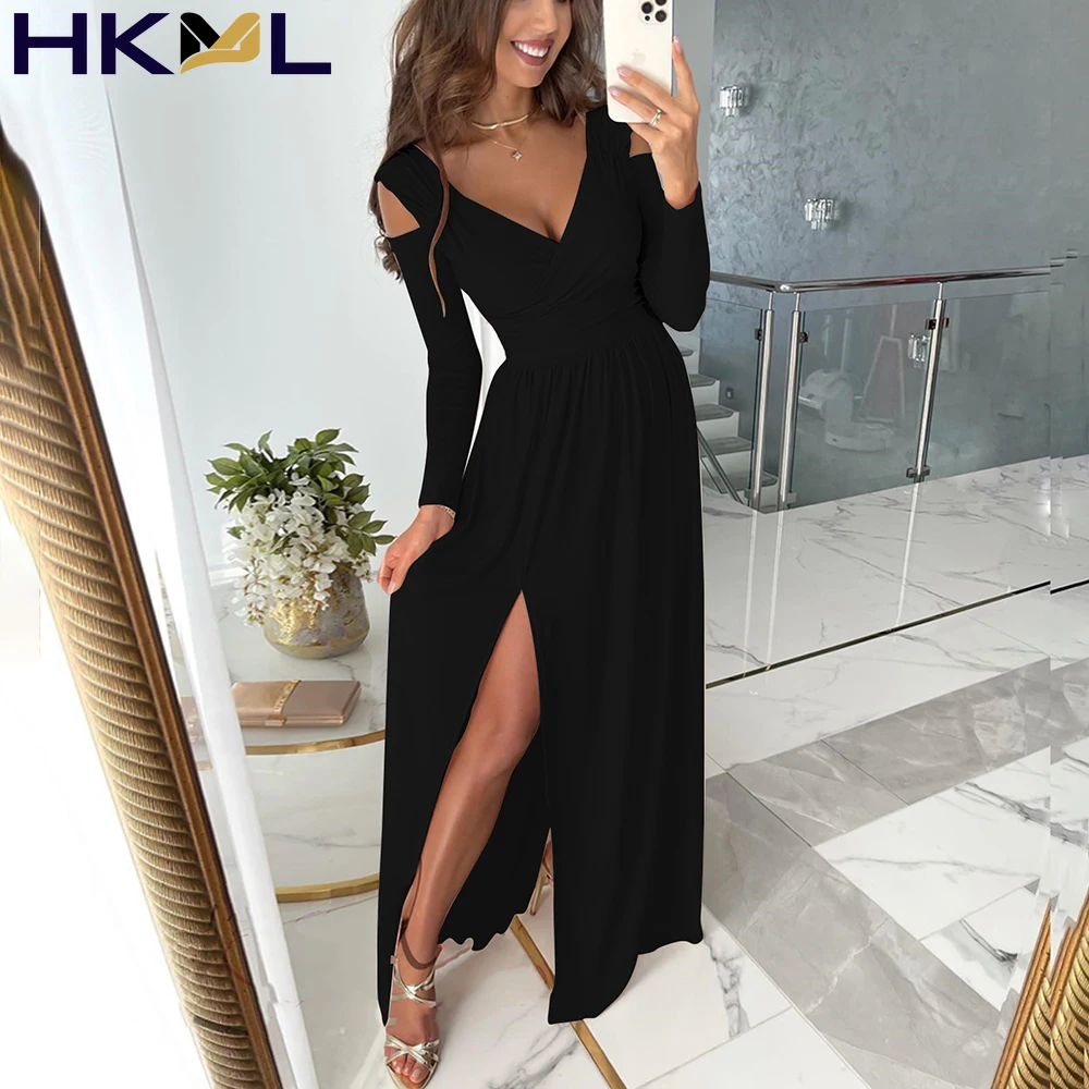 Women Dress Long Sleeve Solid Sexy Off Shoulder V Neck Slim Split Elegant Party Maxi Dress 2021 Autumn
Women Dress Long Sleeve Solid Sexy Off Shoulder V Neck Slim Split Elegant Party Maxi Dress 2021 Autumn