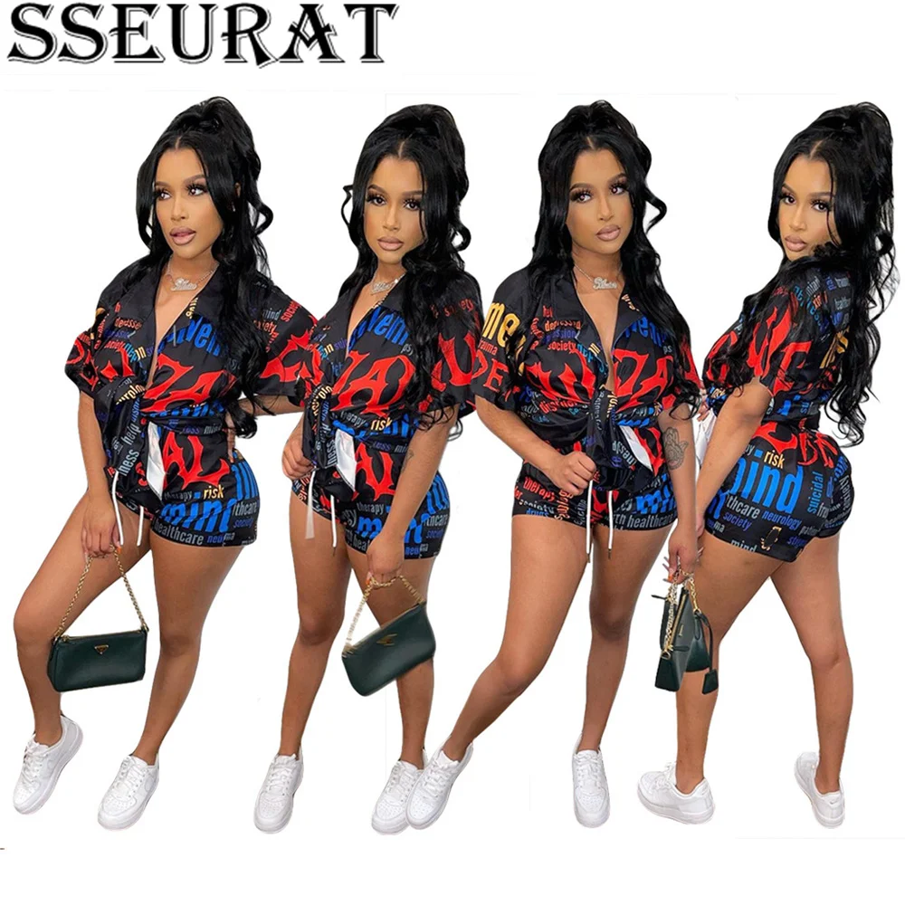 SSEURAT Women Two Piece Set Short Sleeve Letter Print V-neck Shirts Tops and Shorts Set Casual Outfits
SSEURAT Women Two Piece Set Short Sleeve Letter Print V-neck Shirts Tops and Shorts Set Casual Outfits