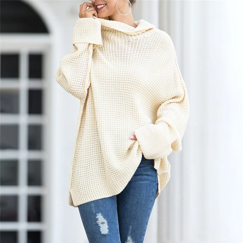 Turtleneck Split Knitting Sweater Women Casual Loose Long Sleeve Tops Pullovers Jumpers Knitwear Chandail Femme | Женская одежда