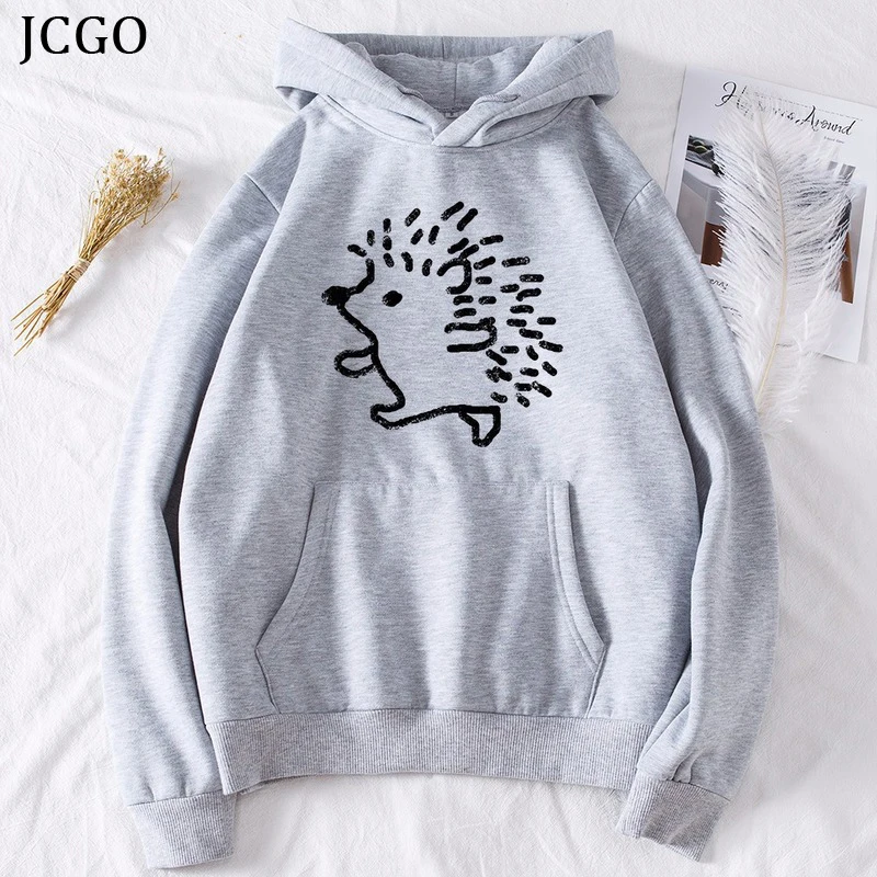 JCGO/зимняя толстовка из флиса с капюшоном женские толстовки принтом ЁЖ Свободный