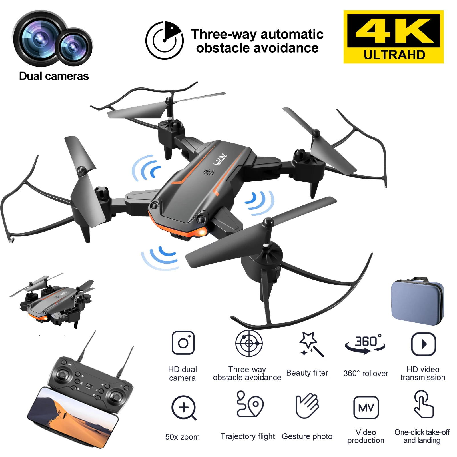 KY603 Drone 4K HD Camera WiFi FPV Professional Three-way Infrared Obstacle Avoidance Altitude Hold Mode Foldable RC Quadcopter
KY603 Drone 4K HD Camera WiFi FPV Professional Three-way Infrared Obstacle Avoidance Altitude Hold Mode Foldable RC Quadcopter