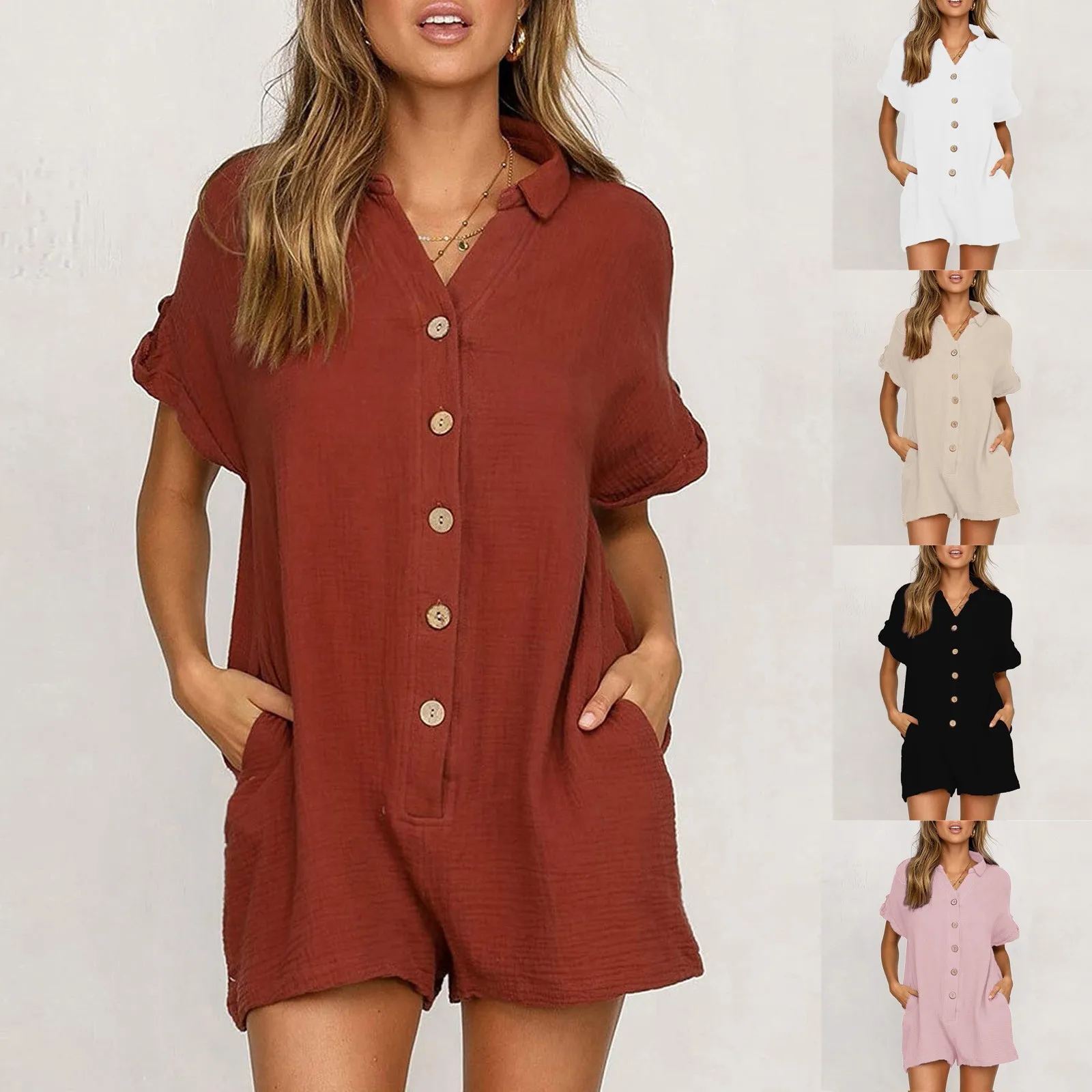 Women Rompers Summer Casual Loose Sleeveless Jumpsuit Solid Button Pocket Suspenders Bib Short Pants Wide Leg Playsuits Overalls 
Women Rompers Summer Casual Loose Sleeveless Jumpsuit Solid Button Pocket Suspenders Bib Short Pants Wide Leg Playsuits Overalls