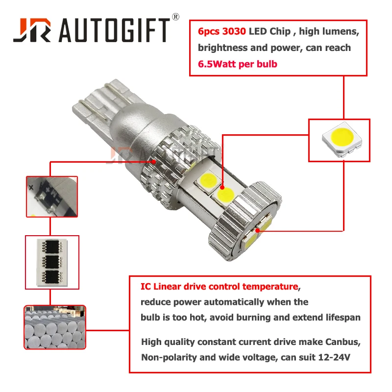 20x автомобильная светодиодная лампа T10 W5W 168 3030 6SMD ширина для чтения габаритные