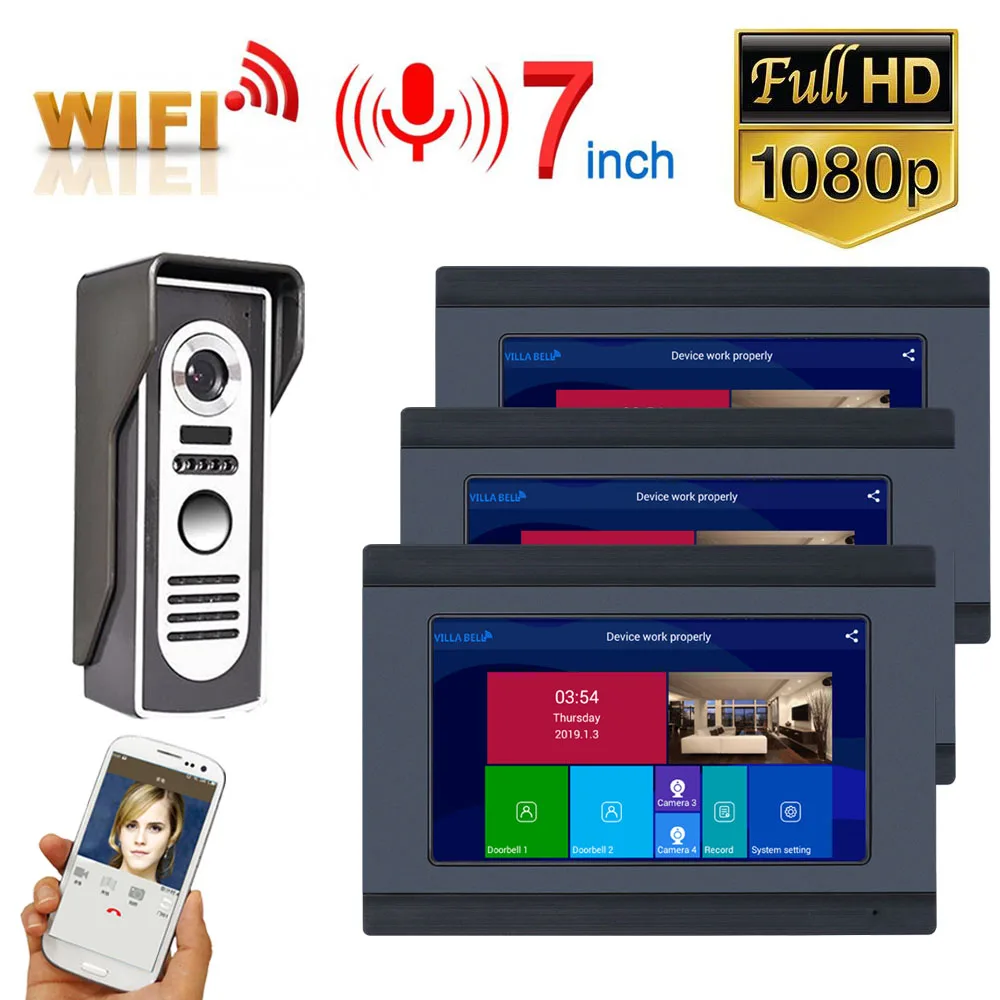 Видеодомофон, 3 Монитора, 7 дюймов, проводной, Wi-Fi, домофон, система входа с HD 1080P, проводная камера ночного видения
Видеодомофон, 3 Монитора, 7 дюймов, проводной, Wi-Fi, домофон, система входа с HD 1080P, проводная камера ночного видения