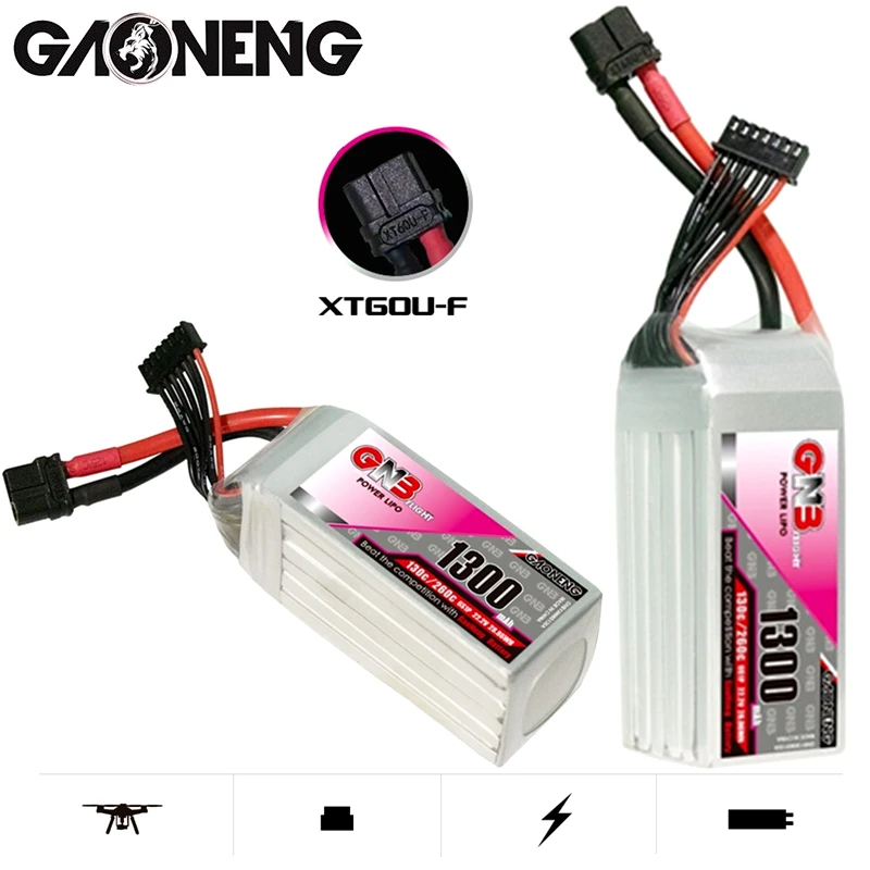 

GAONENG GNB 22.2V 130C/260C 6S 1300mAh LiPo Battery Pack with XT60U-F Plug for Freestyle FPV Quadcopter 3PCS 1PCS