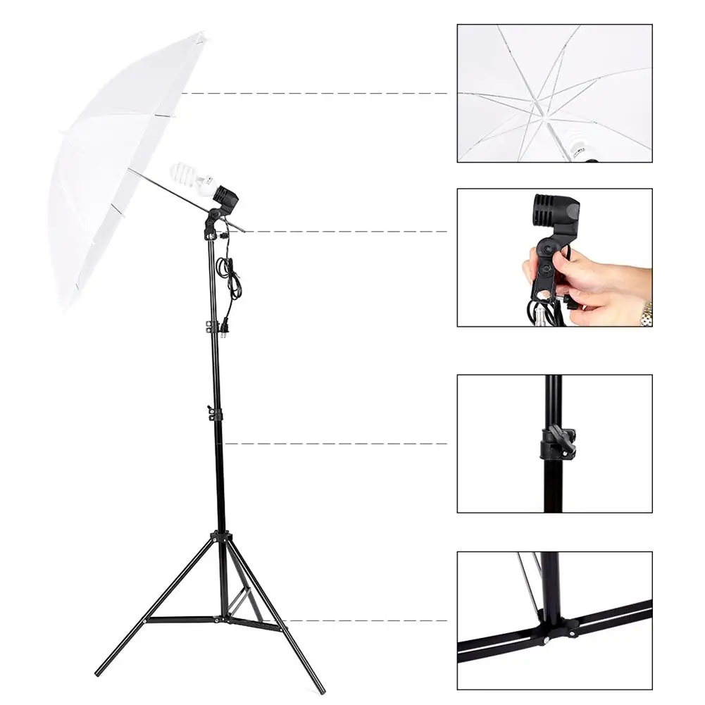 Professional 45W Photography Umbrella Lighting Kit Soft Umbrella background stand Backdrops Light Bulbs Photo Studio
Professional 45W Photography Umbrella Lighting Kit Soft Umbrella background stand Backdrops Light Bulbs Photo Studio