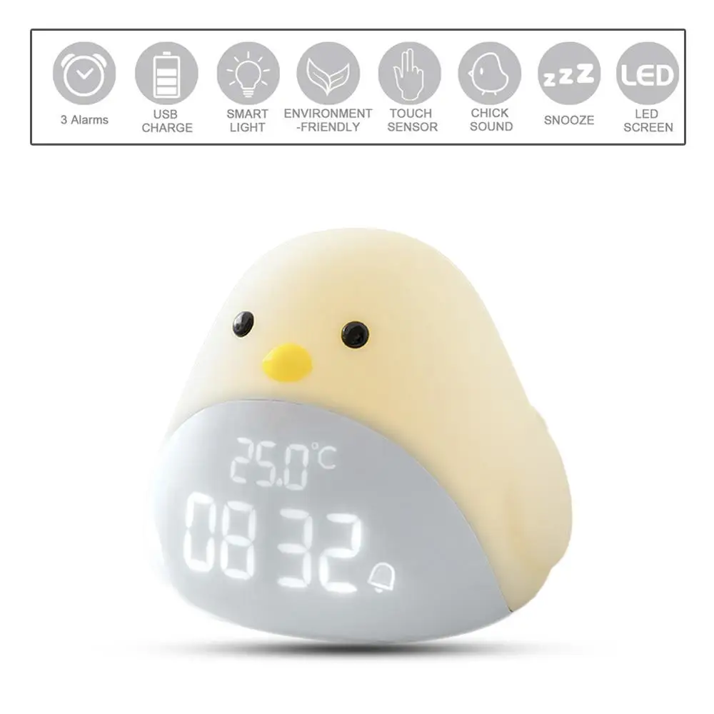 

Kids Alarm Clock Children's Sleep Trainer Cute Chick USB Charge Touch Control Night Light Alarm Clock 2 Alarms Setting