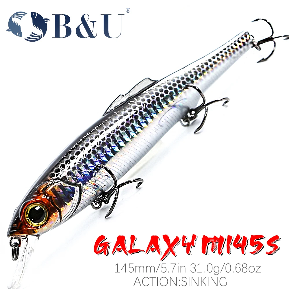 B&U 145mm 31g SINKING Tungsten weight system Top fishing lures minnow crank wobbler quality fishing tackle hooks for fishing
B&U 145mm 31g SINKING Tungsten weight system Top fishing lures minnow crank wobbler quality fishing tackle hooks for fishing