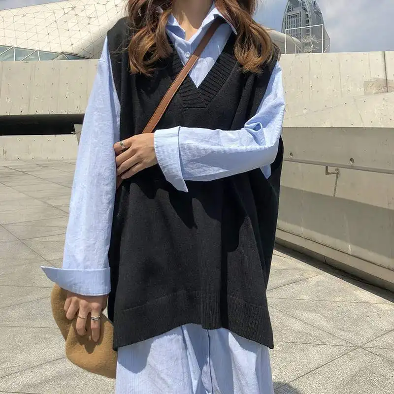 Sweater Vest Women V-neck Loose Solid All-match Knitting Korean Style Autumn Sleeveless Chic Fashion Students Womens Leisure New
Sweater Vest Women V-neck Loose Solid All-match Knitting Korean Style Autumn Sleeveless Chic Fashion Students Womens Leisure New