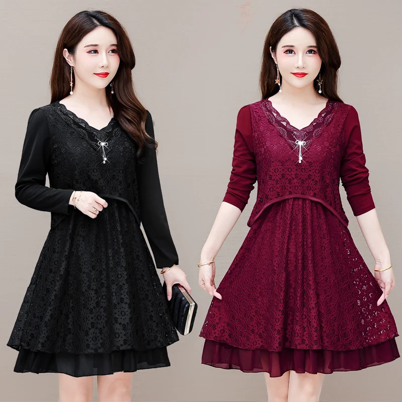 Dresses for Women Korean Mid-length Lace Dress Lace Hot Rhinestone V-Neck Plus Size Pullover Red Party Dress Elegant
Dresses for Women Korean Mid-length Lace Dress Lace Hot Rhinestone V-Neck Plus Size Pullover Red Party Dress Elegant
