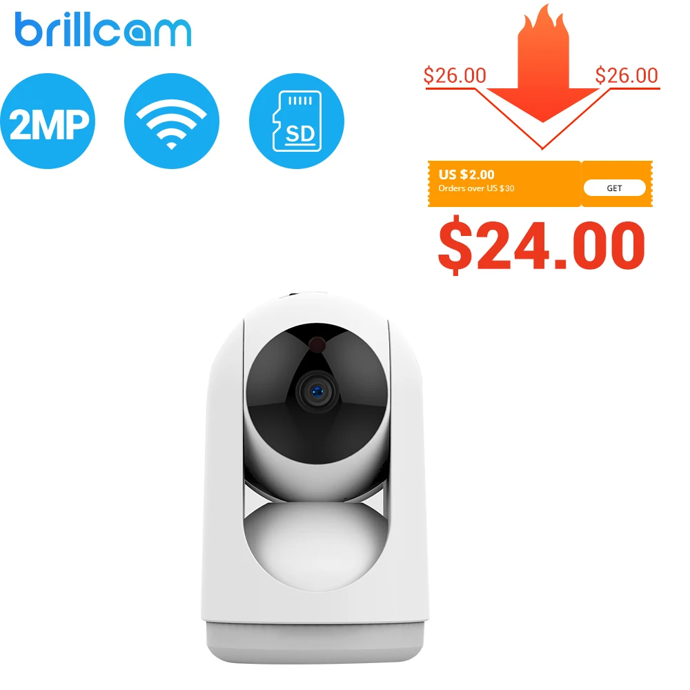 Brillcam 2MP HD Wi Fi камера AI Micro SD запись Встроенный микрофон с датчиком движения в