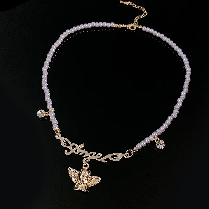 LOVOACC Sweet Gold Color Alloy Angel with Wing Pendant Necklace for Women White Pearls Beaded Letter Chokers Necklaces Jewelry
LOVOACC Sweet Gold Color Alloy Angel with Wing Pendant Necklace for Women White Pearls Beaded Letter Chokers Necklaces Jewelry