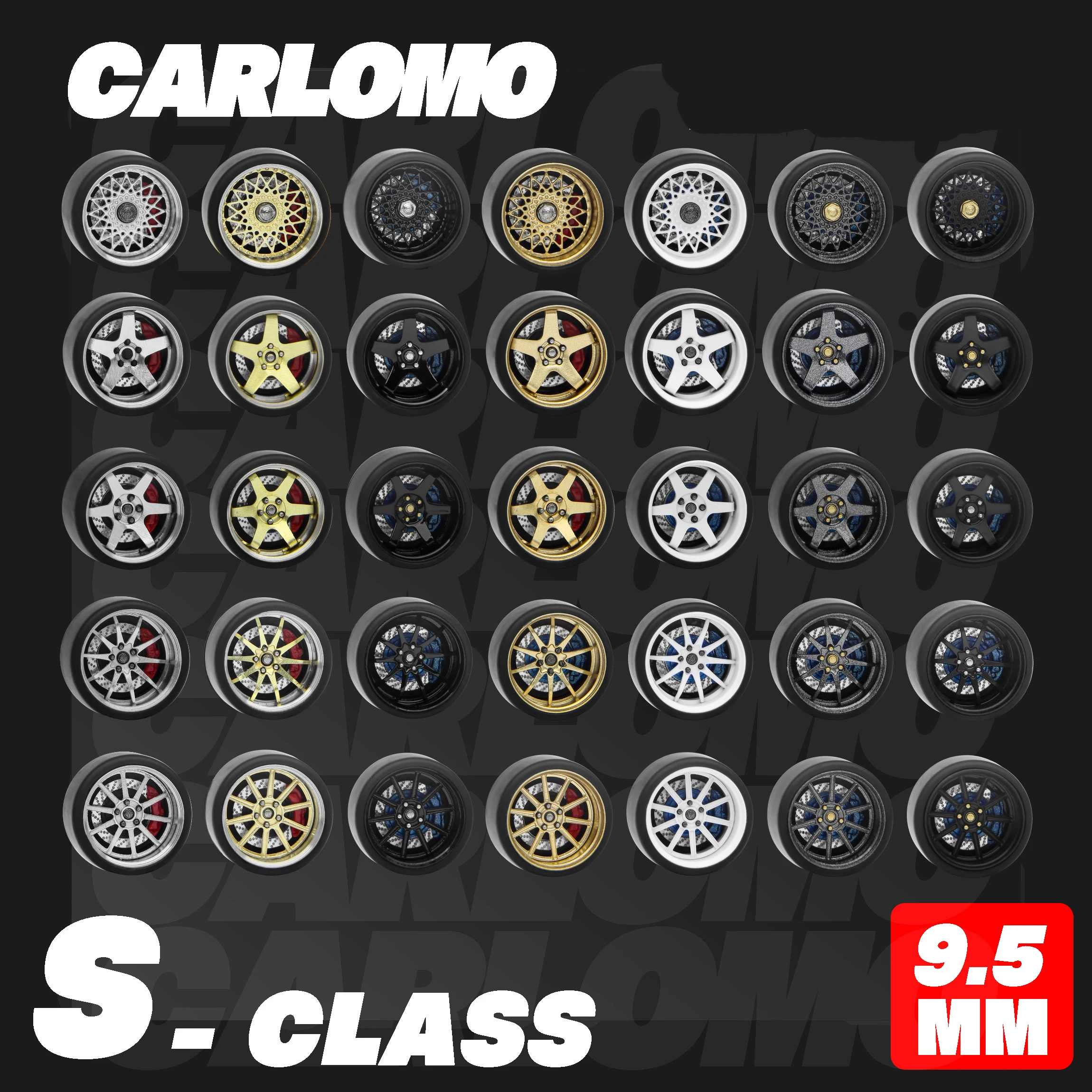 4PCS 2021 Year CARLOMO 1/64 Alloy 9.5mm Wheels Super Smooth S Class 10.5mm Custom Tire 1:64 Model Car TLV/IG/HW Modified Parts | Игрушки и