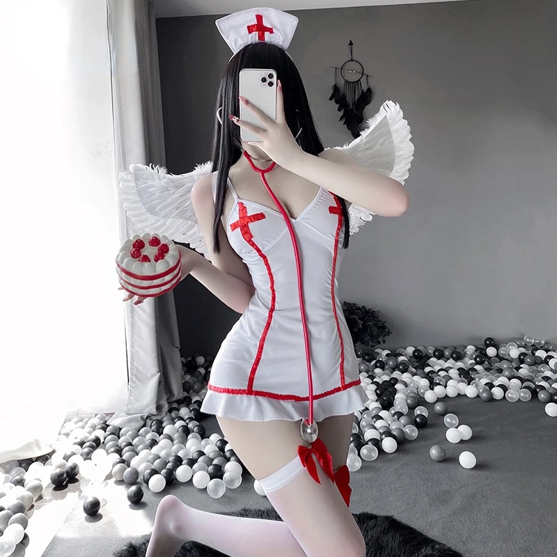 Backless Deep V Neck Women Nurse Dress Uniform Sweet Ruffles Exotic Costumes Skinny Lingerie Tempatation Cosplay Sleepwear New
Backless Deep V Neck Women Nurse Dress Uniform Sweet Ruffles Exotic Costumes Skinny Lingerie Tempatation Cosplay Sleepwear New