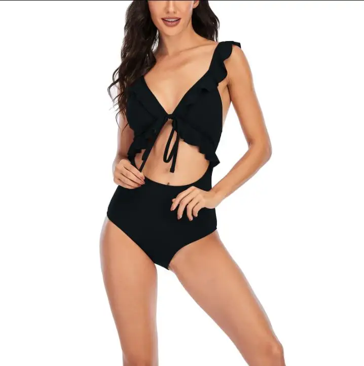 Women's Solid Color Swimsuit Ruffled Lace-up Deep V-neck Hollowed High Waist Swimwear
Women's Solid Color Swimsuit Ruffled Lace-up Deep V-neck Hollowed High Waist Swimwear