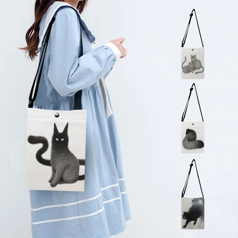 Popular Black White Heart Cat Print Crossbody Shoulder Bag Wash Painting Women Lady Small Cellphone Pouch Bag Shopping Handbags
Popular Black White Heart Cat Print Crossbody Shoulder Bag Wash Painting Women Lady Small Cellphone Pouch Bag Shopping Handbags