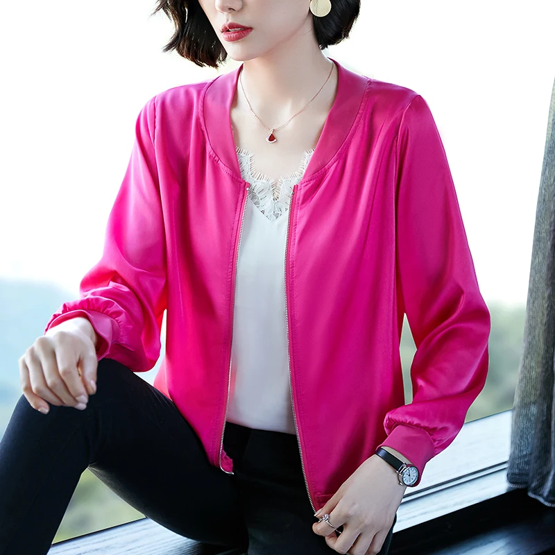 Solid Silk Women Jackets 2021 Autumn New V-Neck Zipper Long-Sleeved Female Lady Short Outwear Coat Tops
Solid Silk Women Jackets 2021 Autumn New V-Neck Zipper Long-Sleeved Female Lady Short Outwear Coat Tops
