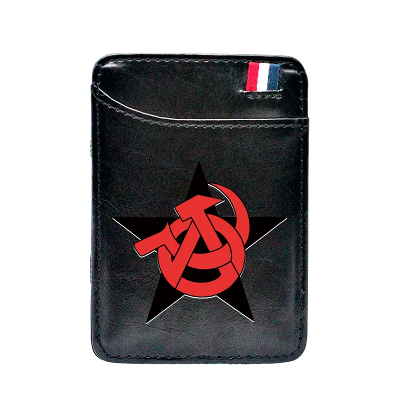 

Классический черный волшебный кошелек с символом анархизма для мужчин и женщин, уникальные кожаные мини-зажимы для денег, кошелек для креди...