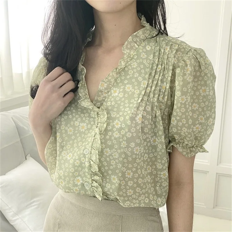 Kawaii Printed Flowers 2021 Summer Chiffon Blouse Girls Femme Gentle OL Casual Florals Short Sleeves Blusas Sweet Outwear Shirts 
Kawaii Printed Flowers 2021 Summer Chiffon Blouse Girls Femme Gentle OL Casual Florals Short Sleeves Blusas Sweet Outwear Shirts