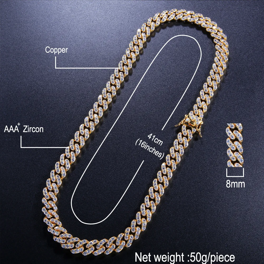 Hip Hop 8MM Bling Iced Out Box Clasp Cuban Chain AAA CZ Stone Cubic Zirconia Bracelets Necklaces For Men Women Choker Jewelry
Hip Hop 8MM Bling Iced Out Box Clasp Cuban Chain AAA CZ Stone Cubic Zirconia Bracelets Necklaces For Men Women Choker Jewelry