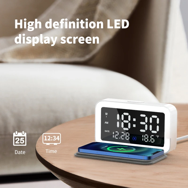 New Mobile Wireless Chargers 15W Fast Charging LED Electric Alarm Clock Desktop Digital HD Thermometer Clock Charger
New Mobile Wireless Chargers 15W Fast Charging LED Electric Alarm Clock Desktop Digital HD Thermometer Clock Charger