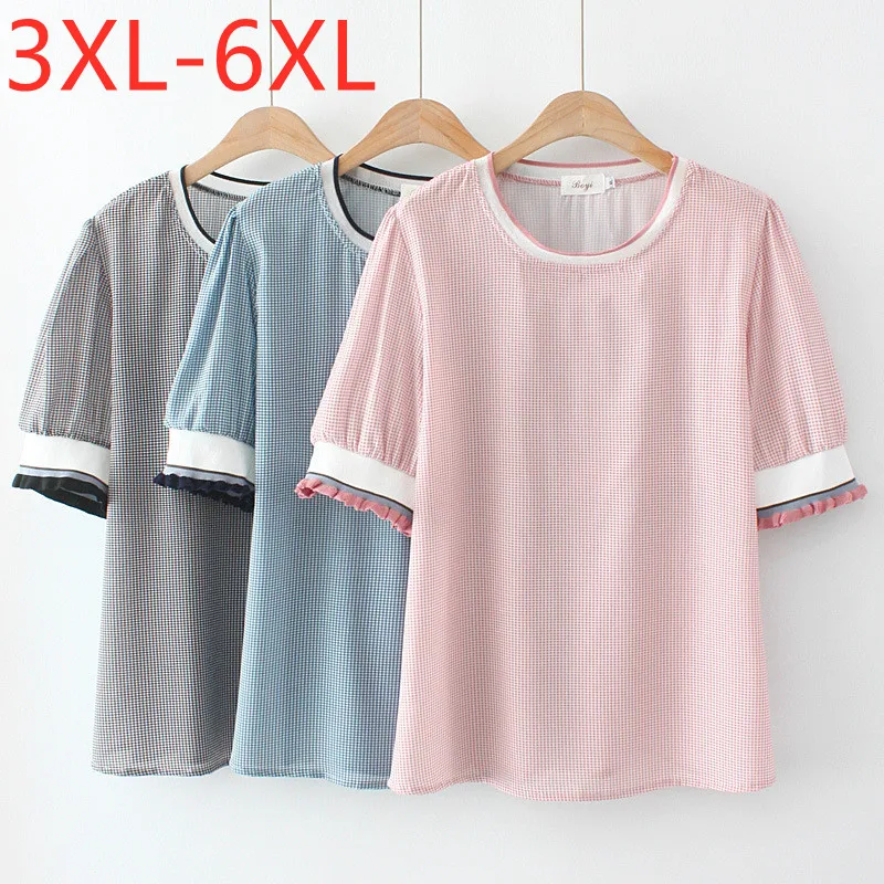 New 2021 Ladies Summer Plus Size Tops For Women Large Short Sleeve Loose Pink Blue Plaid Chiffon T-Shirt 3XL 4XL 5XL 6XL
New 2021 Ladies Summer Plus Size Tops For Women Large Short Sleeve Loose Pink Blue Plaid Chiffon T-Shirt 3XL 4XL 5XL 6XL