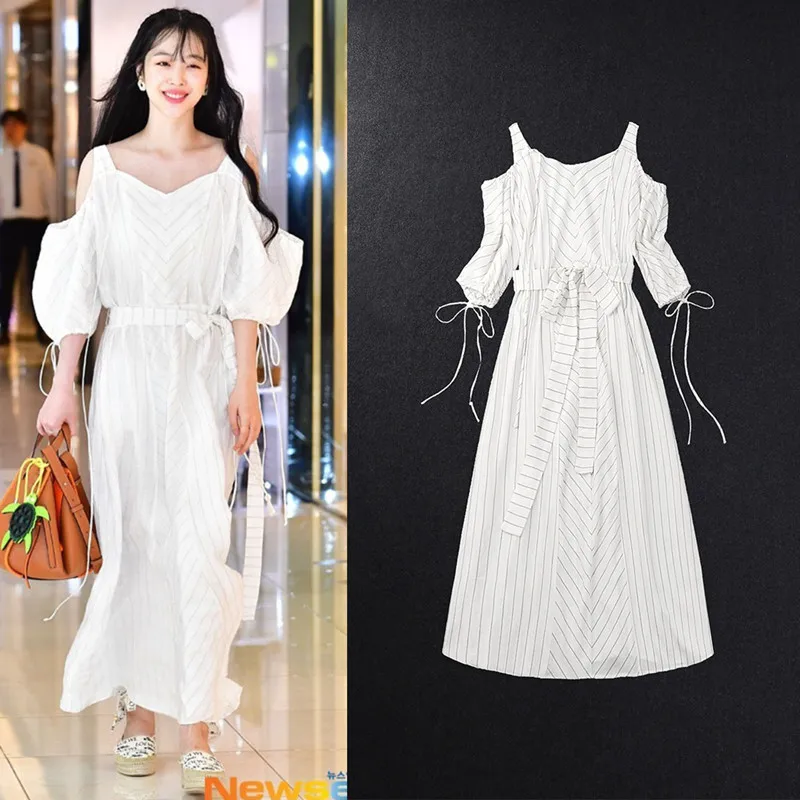 2021 Tang Yixin star same white sexy off shoulder dress shows thin suspender long skirt holiday skirt summer women trend
2021 Tang Yixin star same white sexy off shoulder dress shows thin suspender long skirt holiday skirt summer women trend