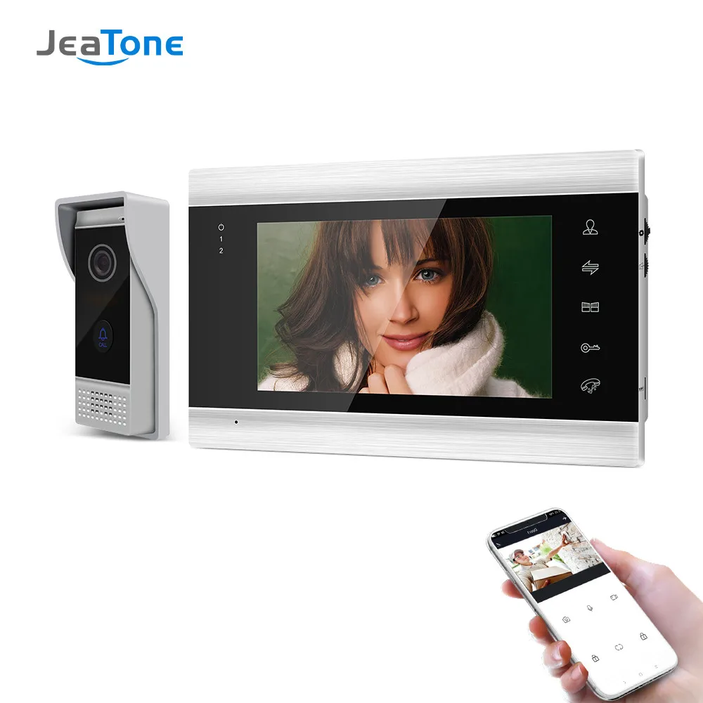 

2022 Jeatone 7-дюймовый беспроводной WiFi Tuya умный видеодомофон для домашней системы, домофон с камерой 720P, дверной звонок, Удаленная разблокировка