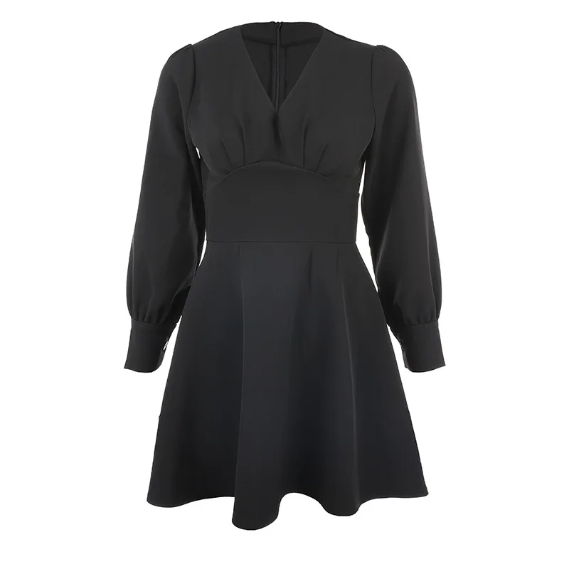 Women Dress 2020 Spring Short Dress Thin Waist V-neck Print Long Sleeve Thin Ruffles Elegent Black Streetwear Lady Madam Dresses
Women Dress 2020 Spring Short Dress Thin Waist V-neck Print Long Sleeve Thin Ruffles Elegent Black Streetwear Lady Madam Dresses