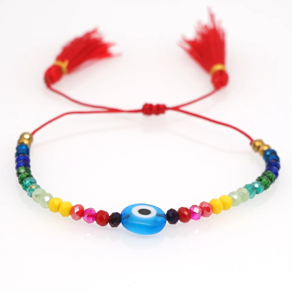 GO2BOHO Rainbow Macrame Bracelet Gift Evil Eye Pearl Bracelets For Women Boho Jewelry Crystal Colorful Beads Handmade Femme | Украшения и