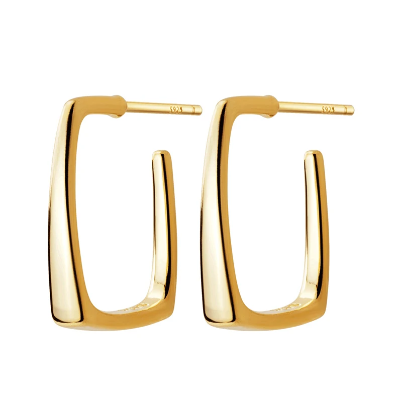 

Минималистичные квадратные серьги-кольца для женщин, прямоугольные серьги из настоящего серебра 925 пробы, простые геометрические украшения для ушей