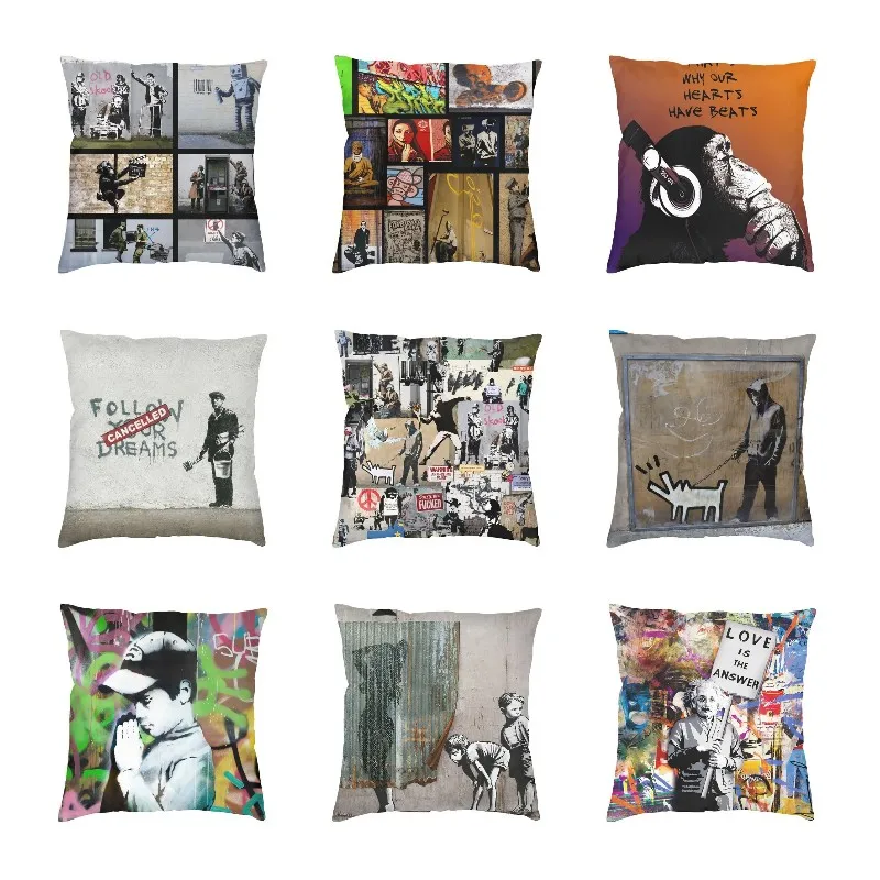 Banksy British Graffiti Artist Modern Throw Pillow Covers Home Decor Street Pop Art Cushions for Sofa
Banksy British Graffiti Artist Modern Throw Pillow Covers Home Decor Street Pop Art Cushions for Sofa