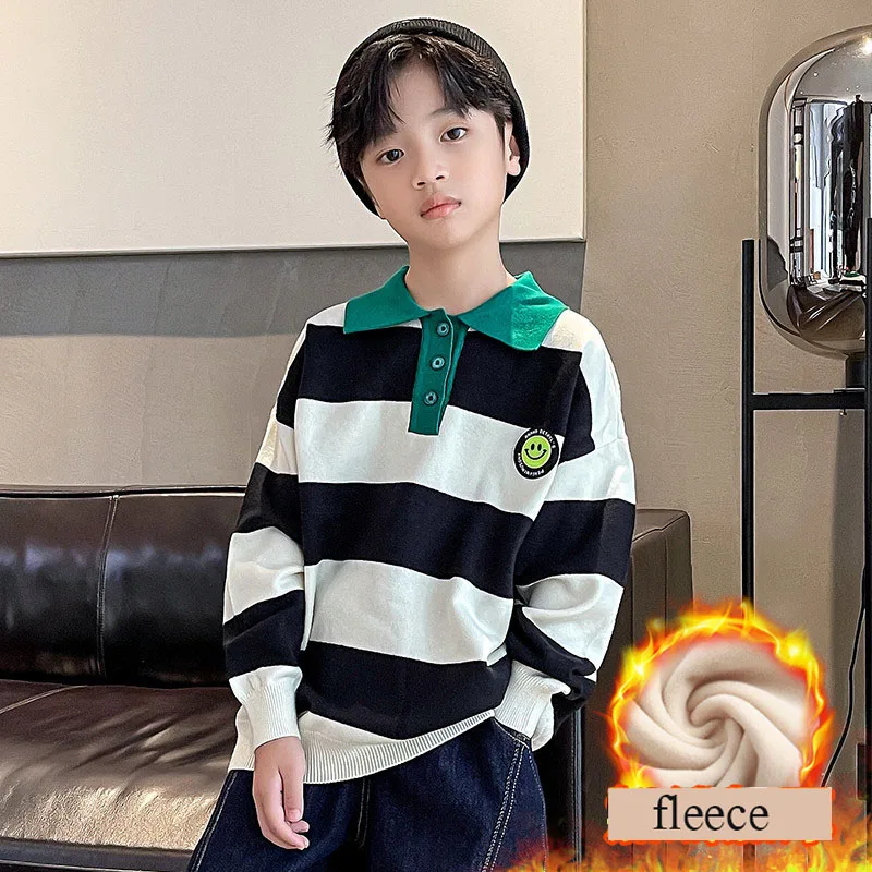 Boys Winter Sweatshirt Casual Striped Thicken Fleece Tops Teen Kids All-match Fashion Pullover Undershirt Children Clothing 12 Y
Boys Winter Sweatshirt Casual Striped Thicken Fleece Tops Teen Kids All-match Fashion Pullover Undershirt Children Clothing 12 Y