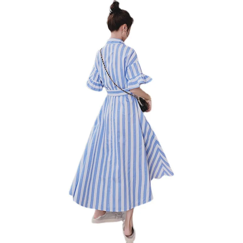 SuperAen New Striped Turn-down Collar Flare Sleeve A Line Sashes Summer Woman Dress
SuperAen New Striped Turn-down Collar Flare Sleeve A Line Sashes Summer Woman Dress
