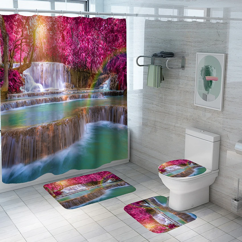 Bathroom Shower Curtain 4 Pcs Set Landscape Painting Style Waterproof Polyester Shower Curtain Moisture-proof Mat for Household
Bathroom Shower Curtain 4 Pcs Set Landscape Painting Style Waterproof Polyester Shower Curtain Moisture-proof Mat for Household